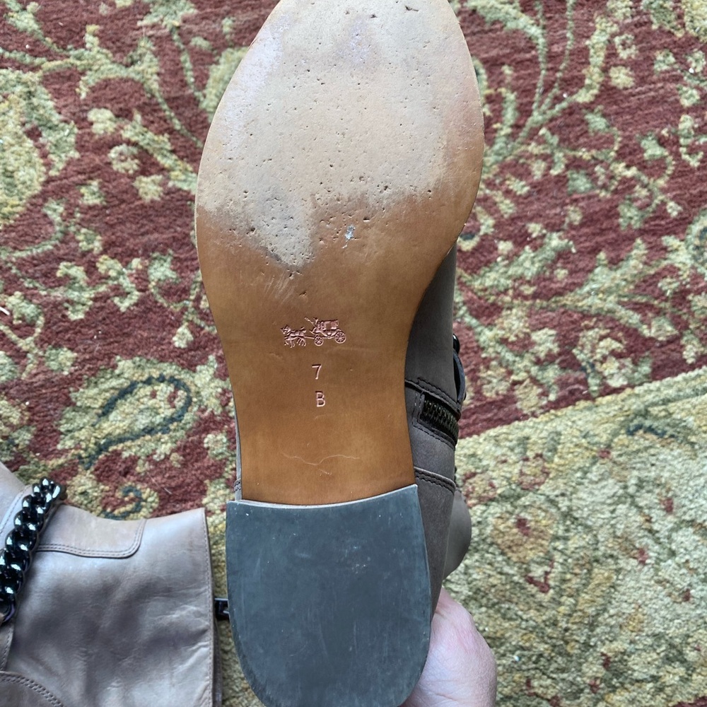 COACH Women's Tan Ankle Boots with Chain Detail - Picture 5 of 5